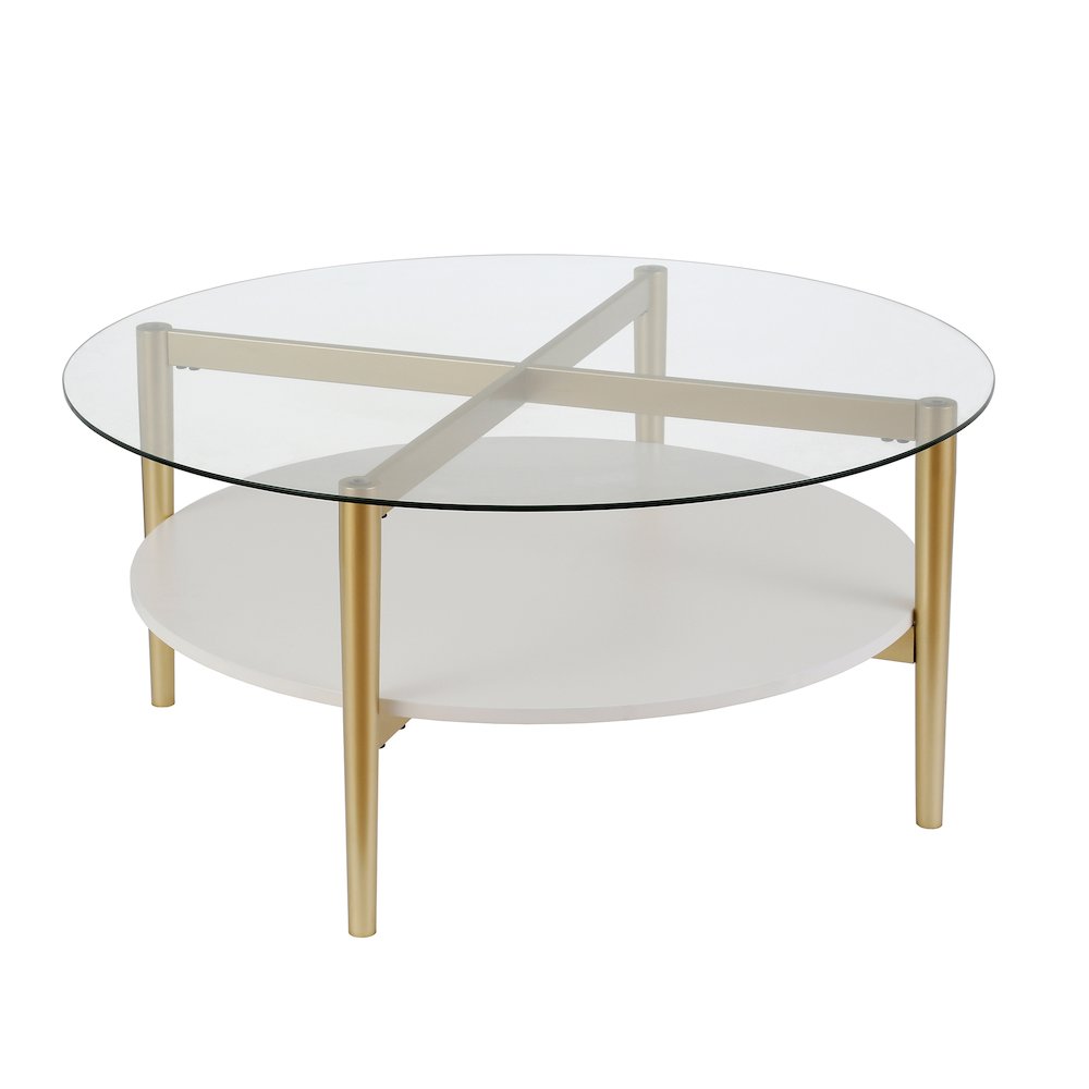 Henn&Hart 36" Round Coffee Table with Glass Top and Open Storage Shelf for. Picture 4