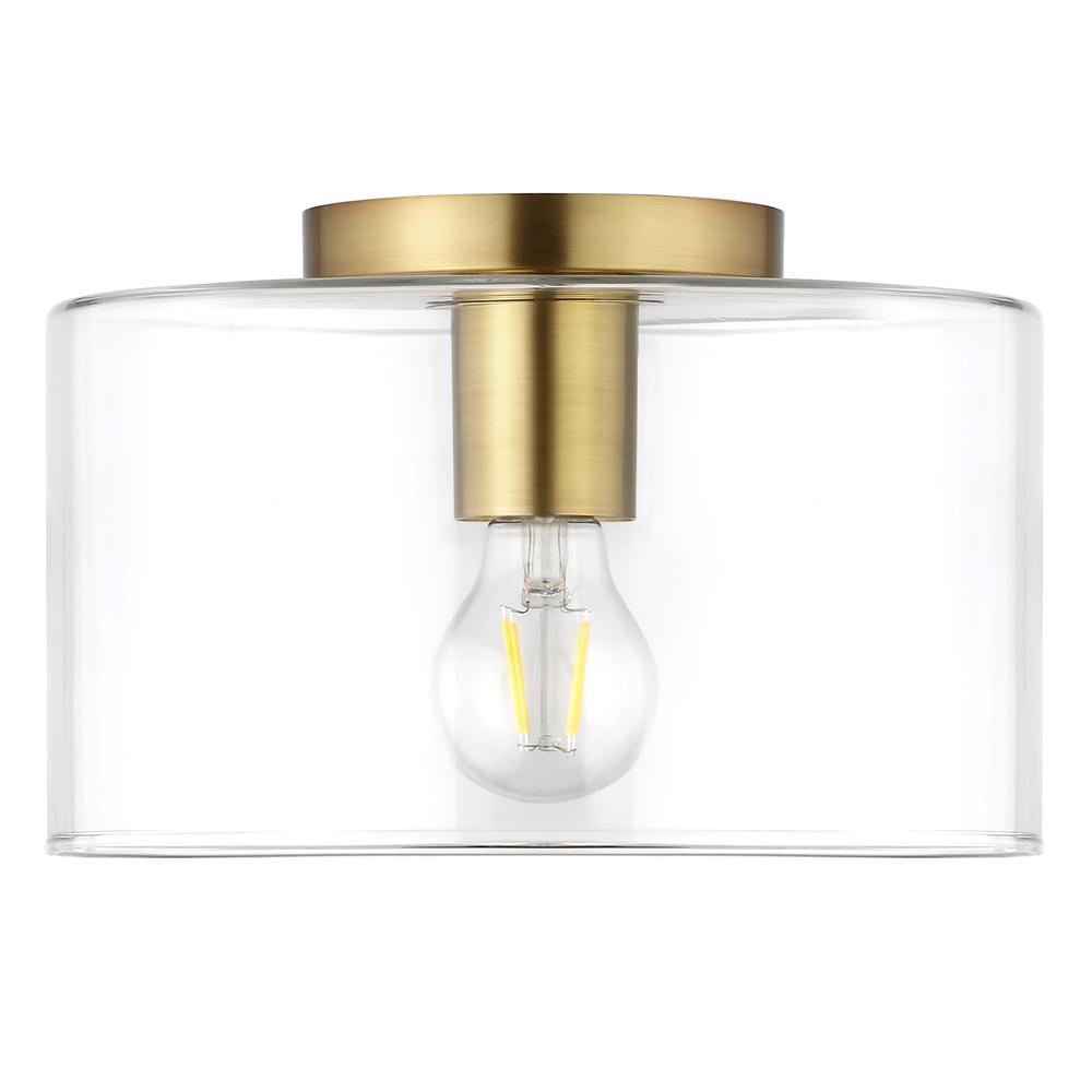 Henri 10" Wide Flush Mount with Glass Shade in Brass/Clear. Picture 1