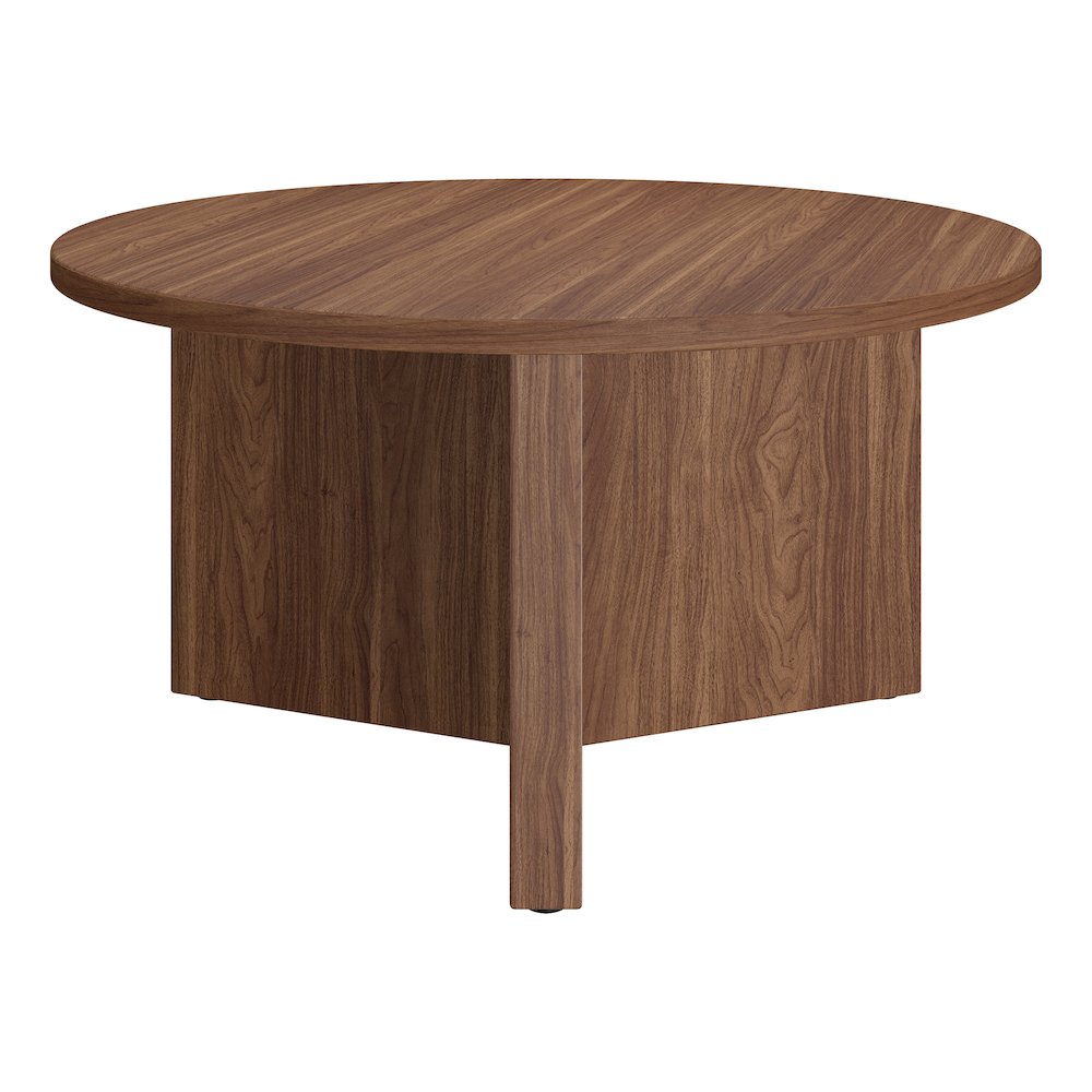Anders 32" Wide Round Coffee Table in Satin Walnut. Picture 2