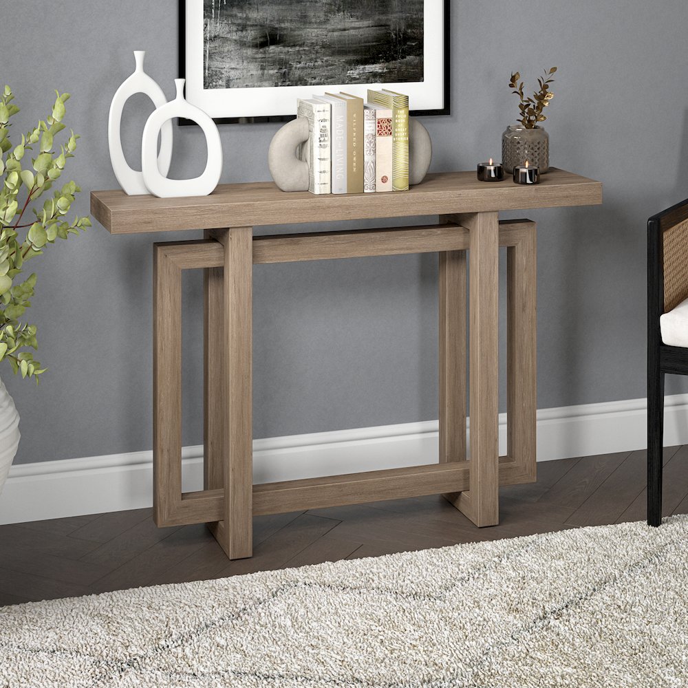 Breslow 44" Wide Rectangular Console Table in Antiqued Gray Oak. Picture 3