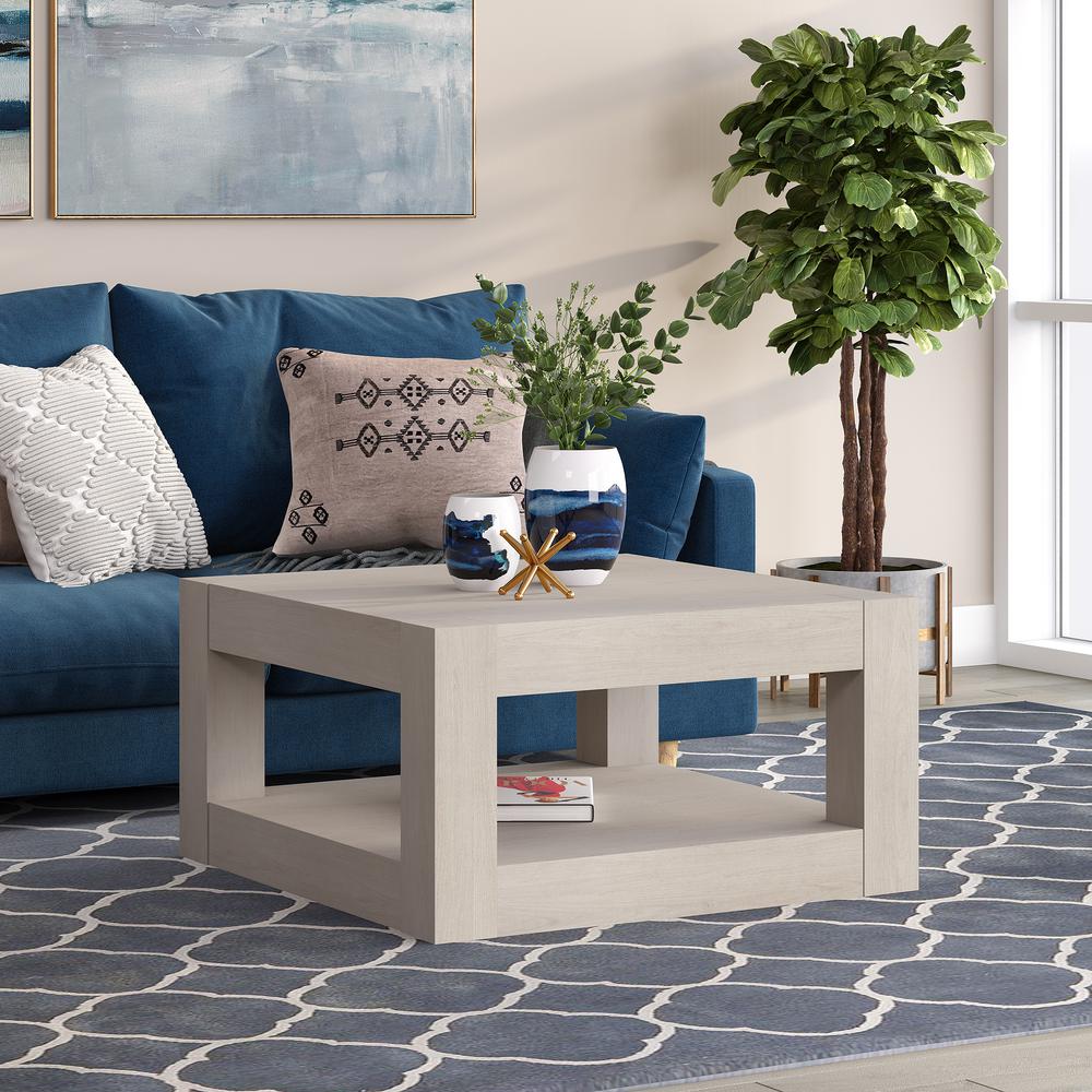 Hughes 32" Wide Square Coffee Table in Alder White. Picture 2
