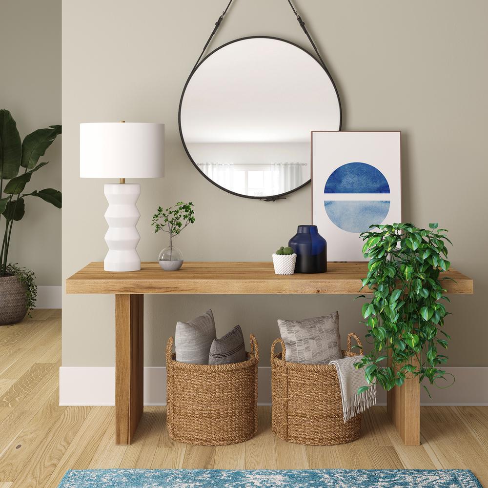 Carlin 28" Tall Ceramic Table Lamp with Fabric Shade in Matte White/White. Picture 3