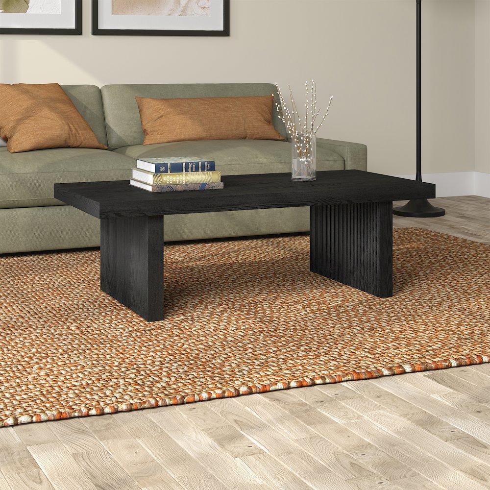 Soren 48" Wide Rectangular Coffee Table in Black Grain. Picture 4