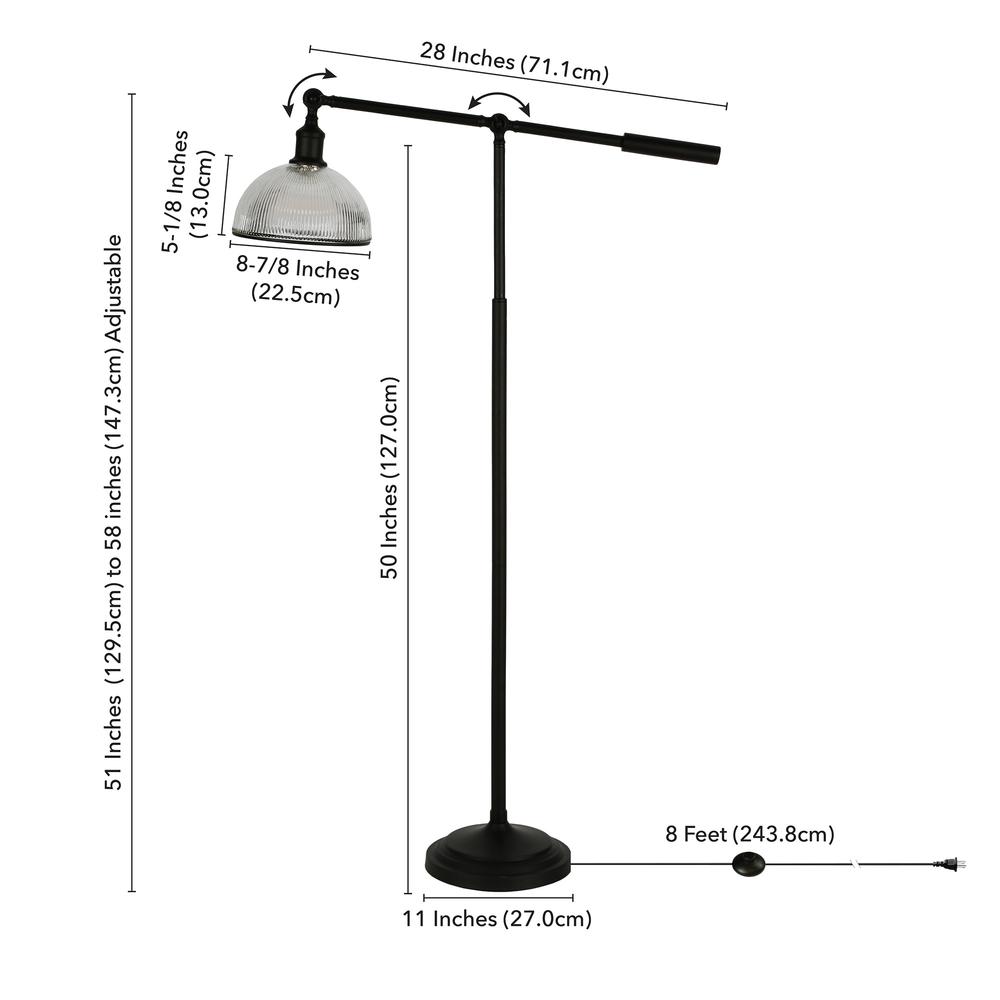 Frenkel 58" Tall Floor Lamp with Ribbed Glass Shade in Blackened Bronze/Clear. Picture 5