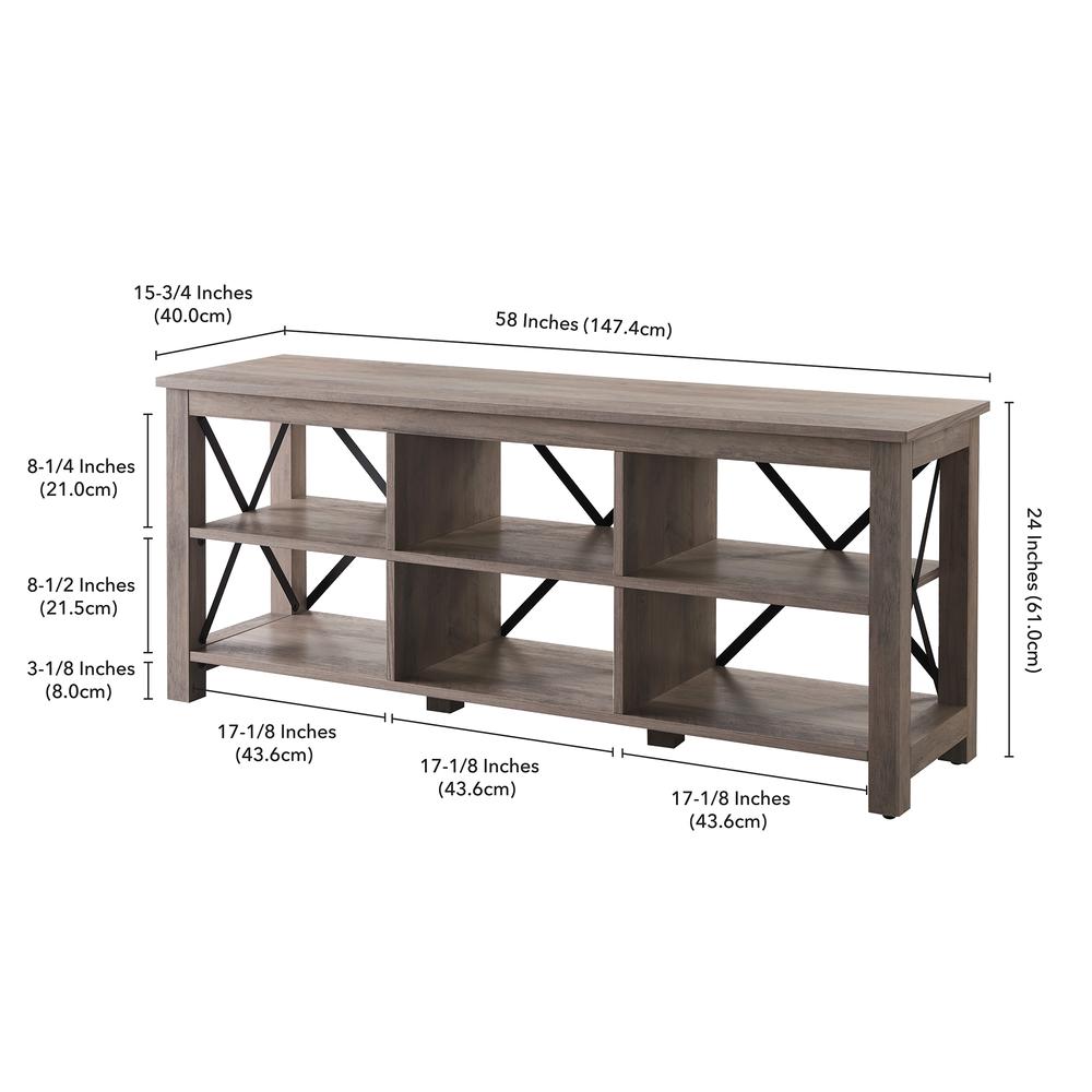 Sawyer Rectangular TV Stand for TV's up to 65" in Gray Oak. Picture 5