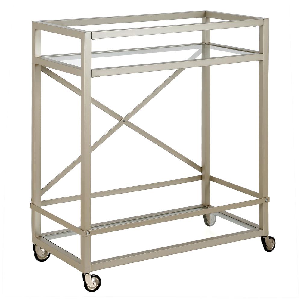 Wilson 30'' Wide Rectangular Bar Cart in Satin Nickel. Picture 1