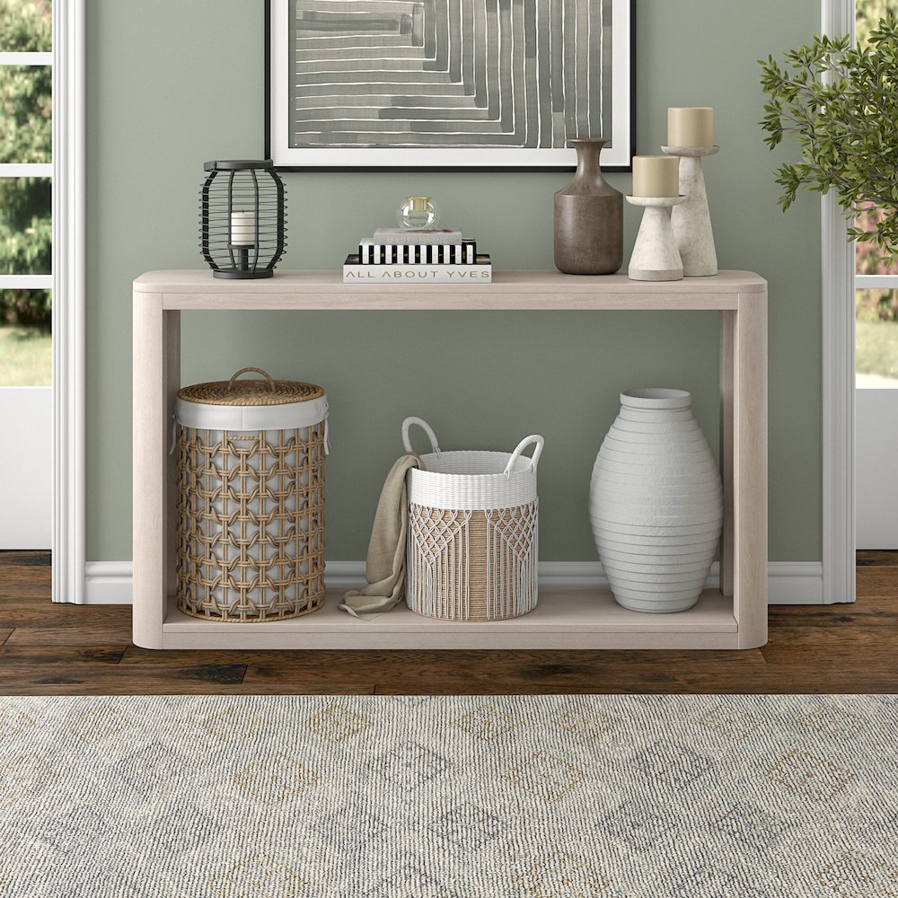 Kellan 52" Wide Rectangular Console Table in Alder White. Picture 4