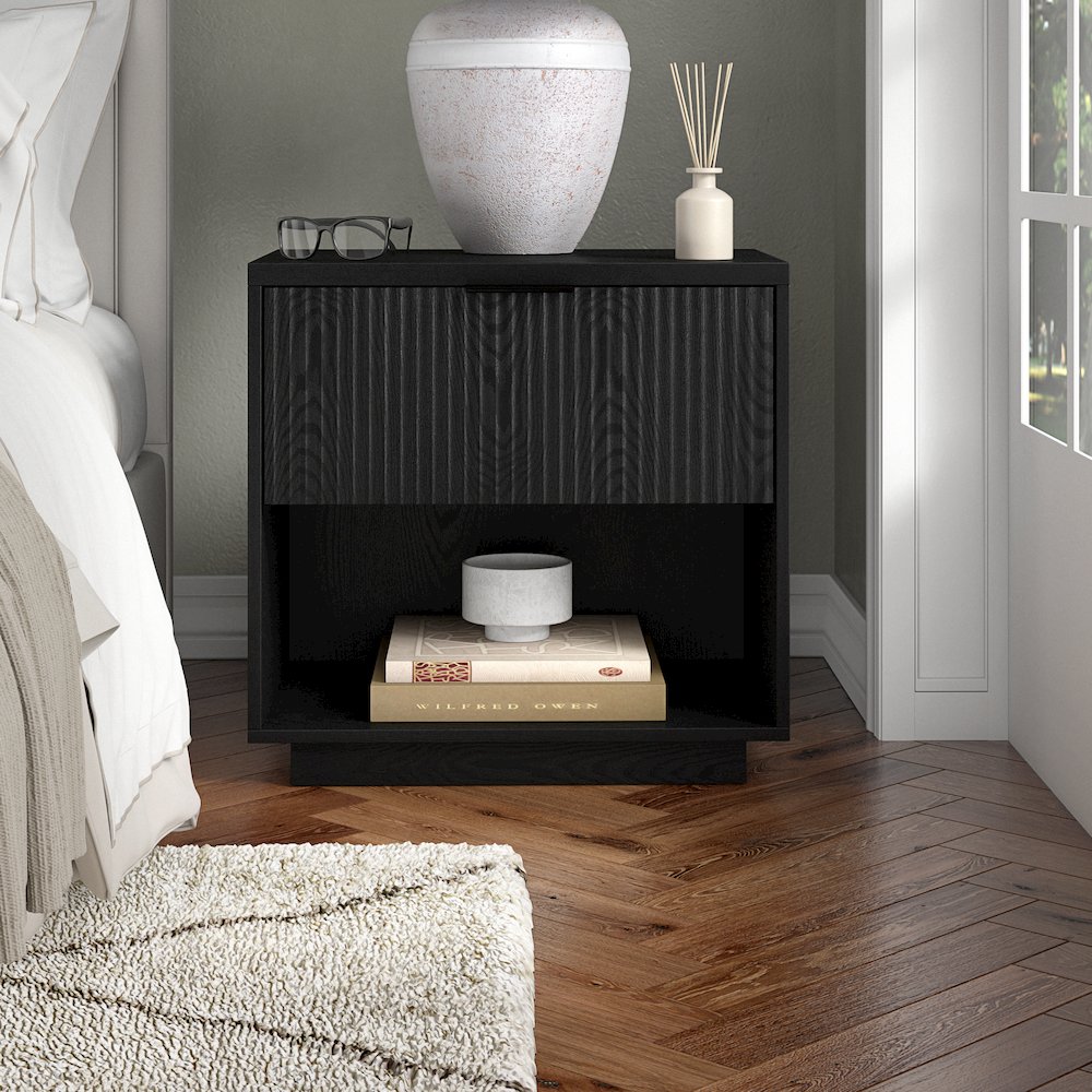 Karten 24" Wide Rectangular Nightstand in Black Grain. Picture 4