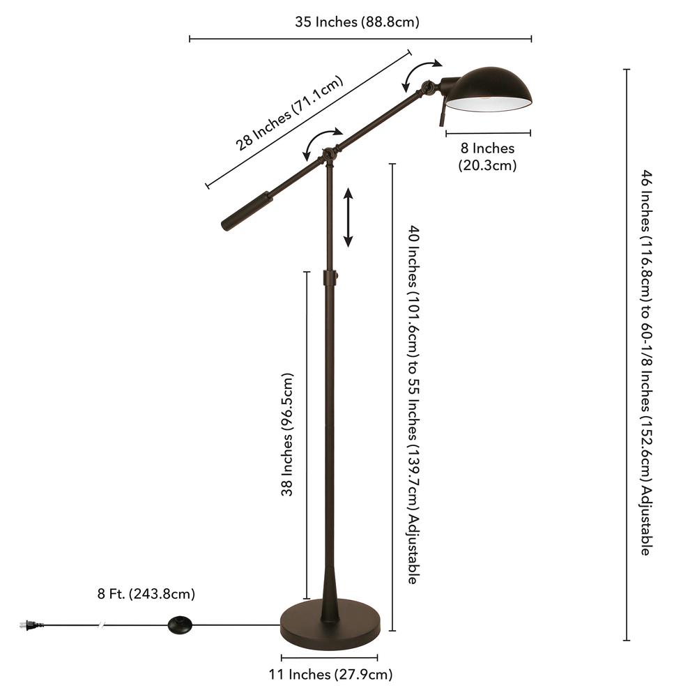Dexter Height Adjustable/Tilting Floor Lamp with Metal Shade in Blackened Bronze/Blackened Bronze. Picture 4