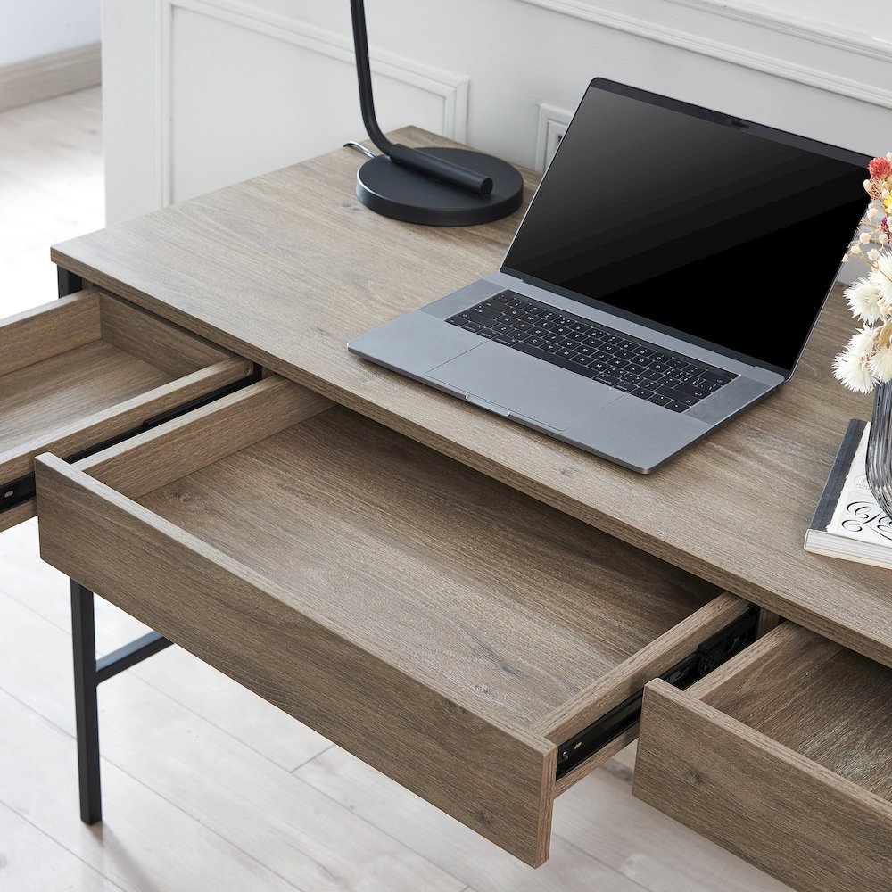48" Computer Desk Writing Table with 3 Storage Drawers, Weathered Gray. Picture 6
