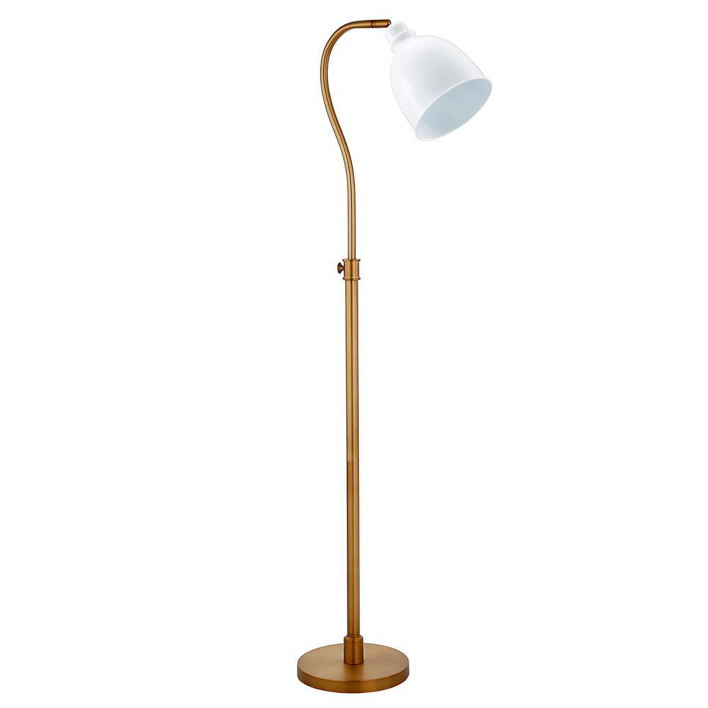Vincent Adjustable/Arc Floor Lamp with Metal Shade in Brass/Matte White/Matte White. Picture 1