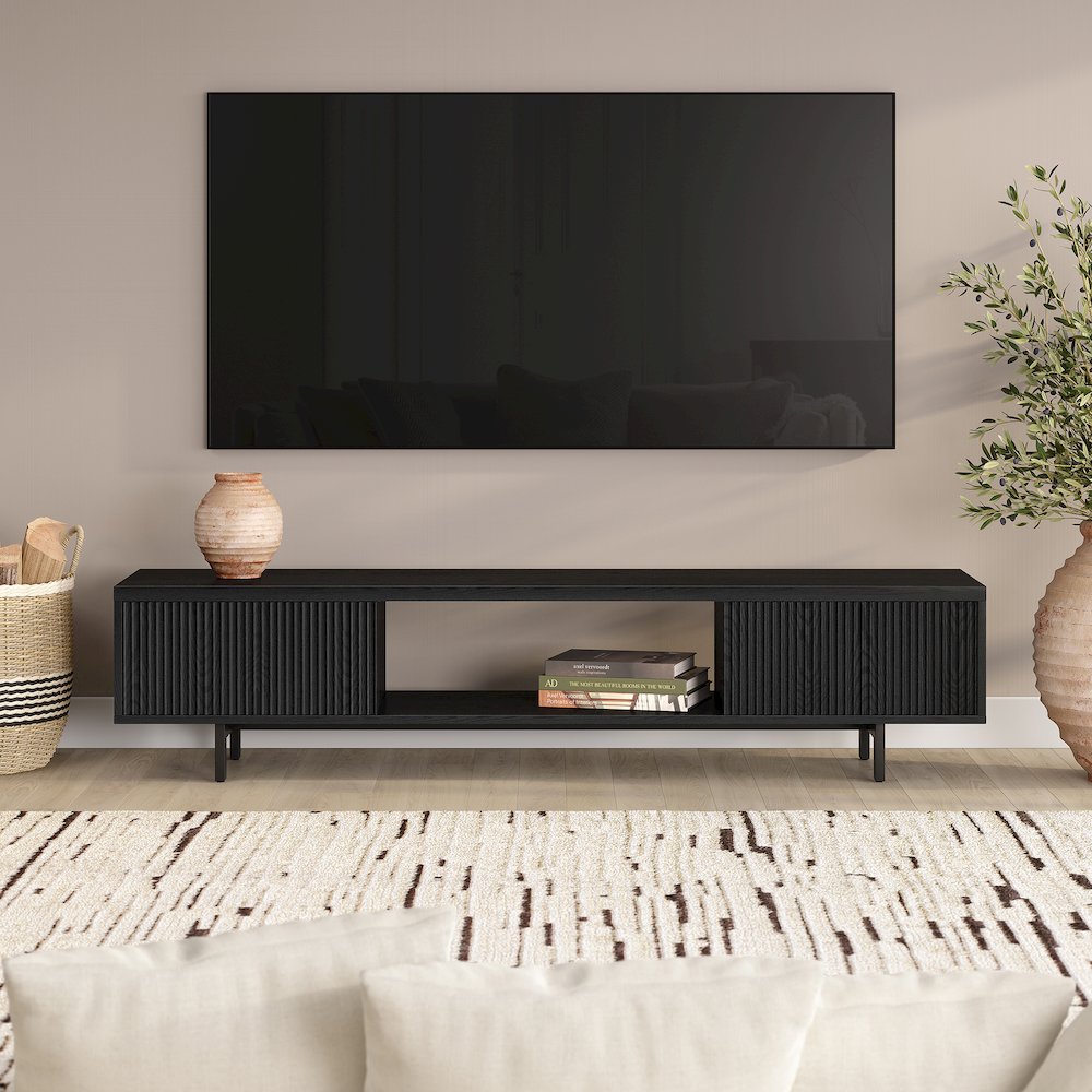 Lucien Rectangular TV Stand for TV's up to 78" in Black Grain. Picture 3