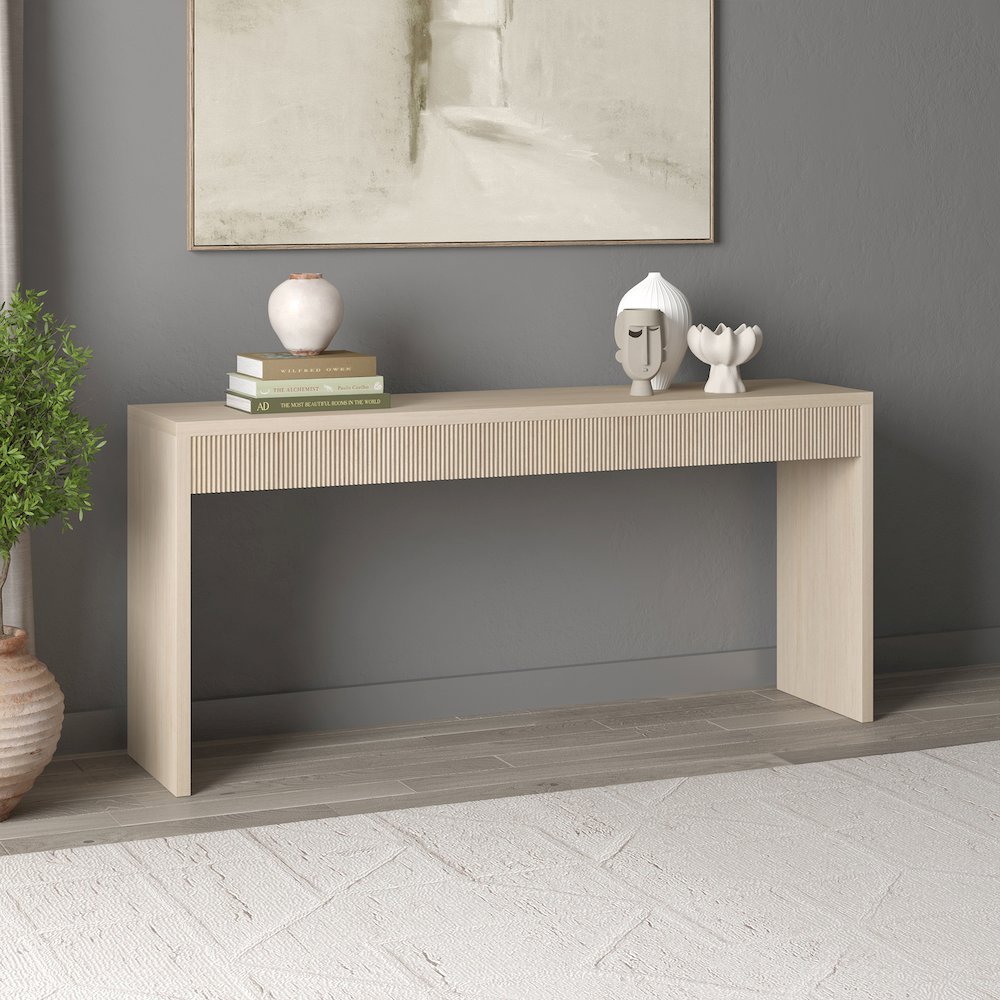 Lawrence 64" Wide Rectangular Console Table in Alder White. Picture 5