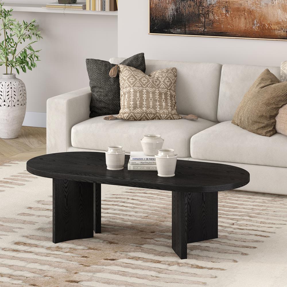 Alma 48" Wide Oval Coffee Table in Black Grain. Picture 4