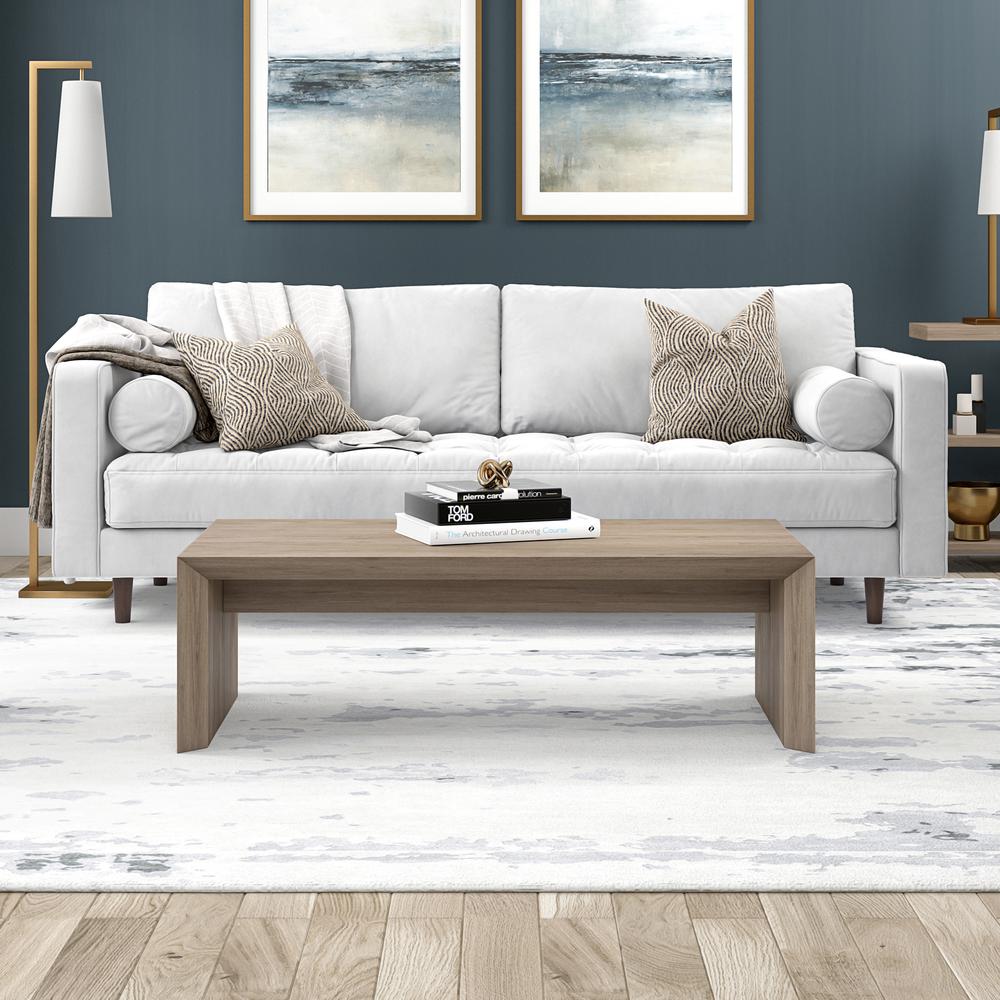 Oswin 48" Wide Rectangular Coffee Table in Antiqued Gray Oak. Picture 4