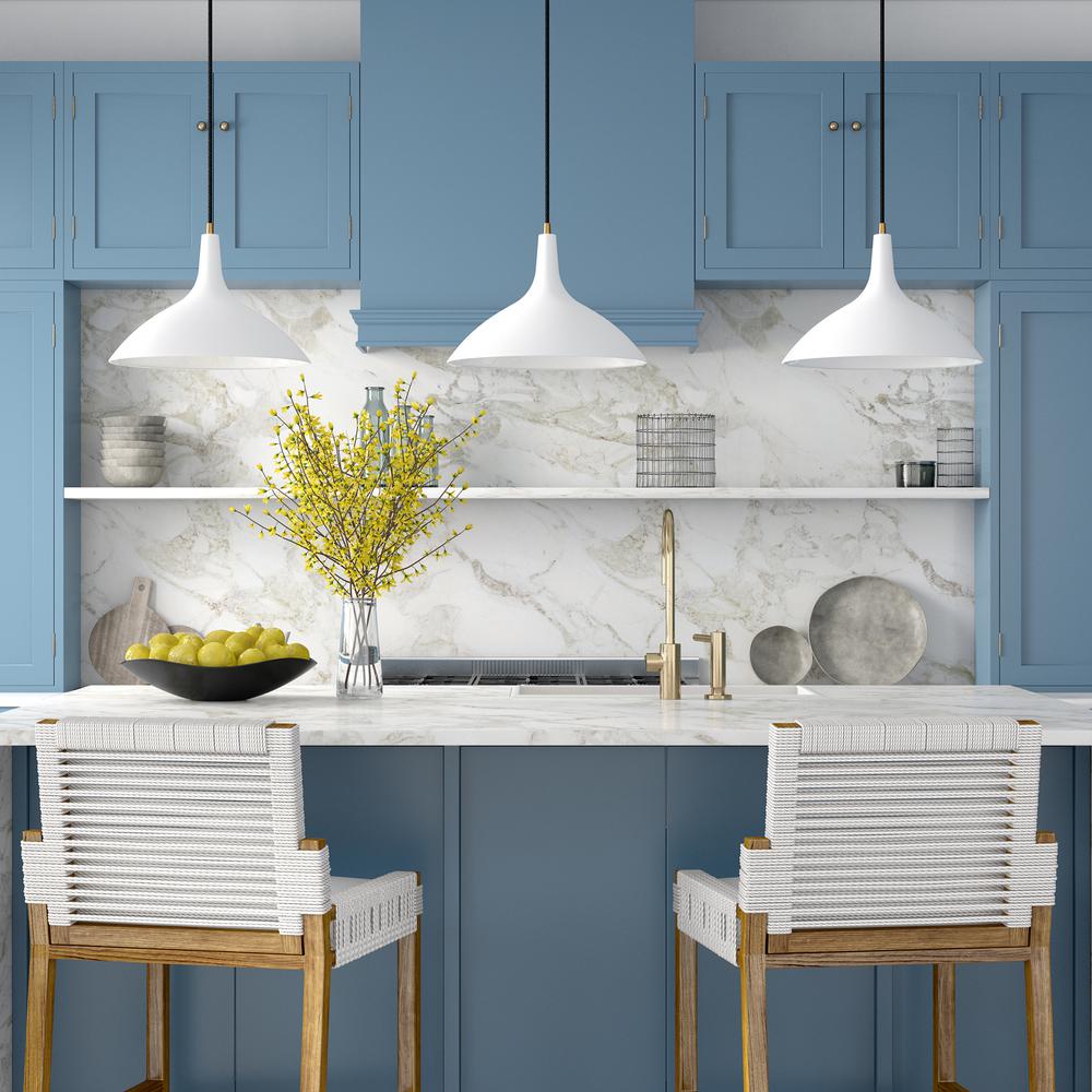 Barton 14" Wide Pendant with Metal Shade in Matte White/Brass/Matte White. Picture 4