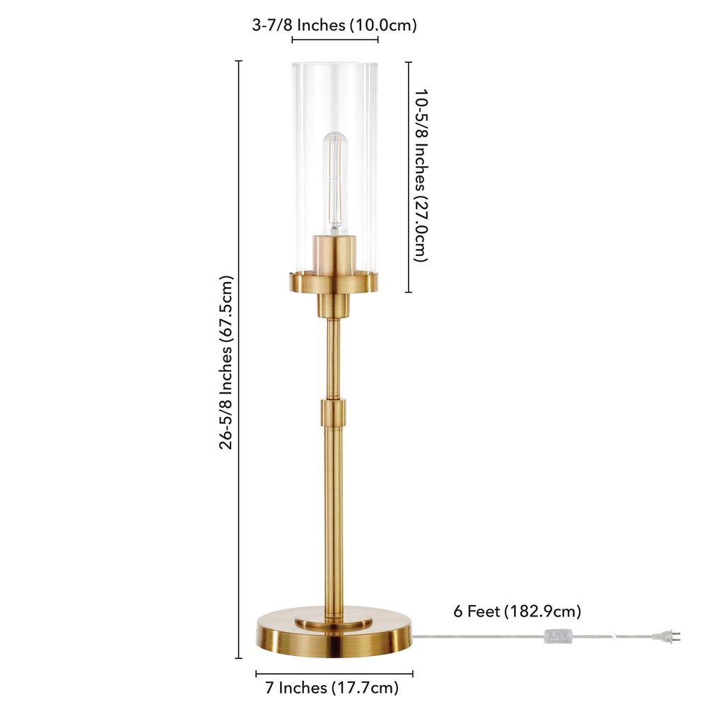 Frieda 26.68" Tall Table Lamp with Glass Shade in Brass/Clear. Picture 4