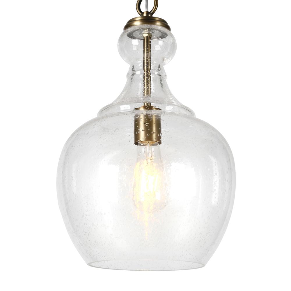 Verona 11" Wide Pendant with Glass Shade in Brass/Seeded. Picture 3