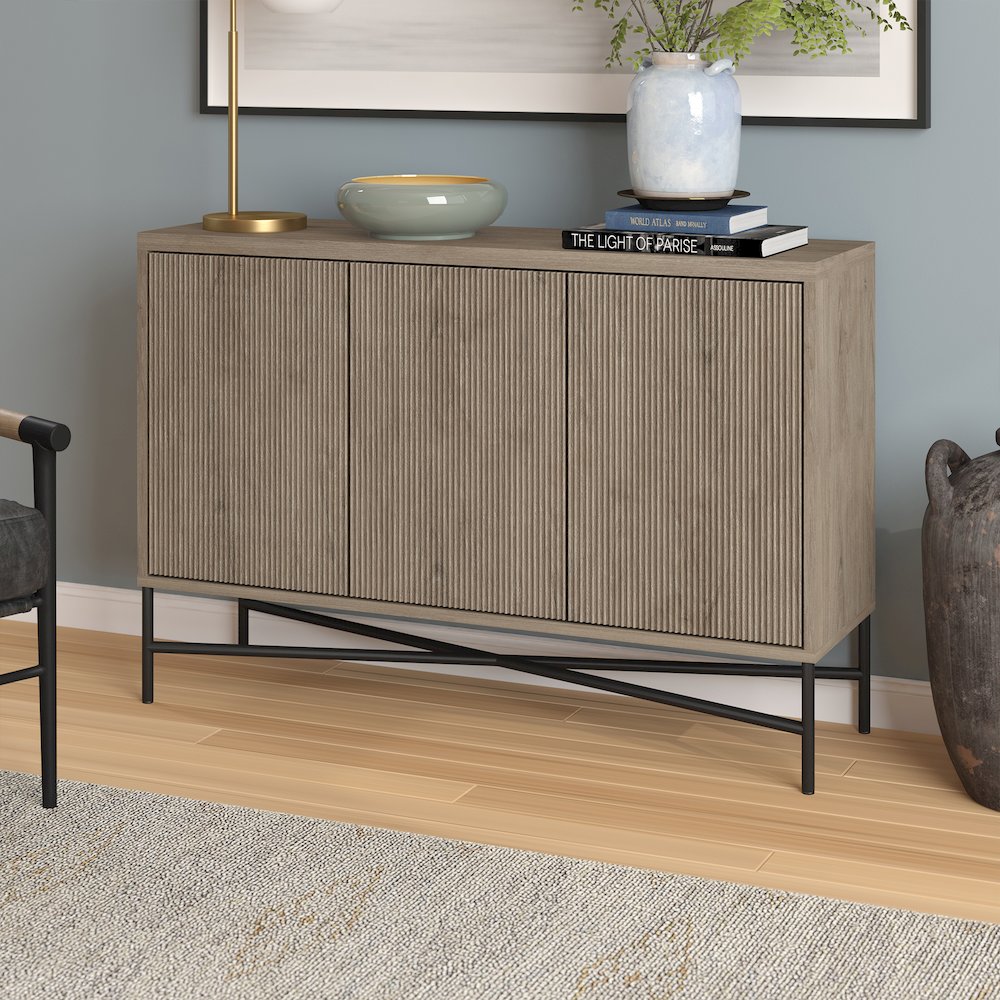 Brighton 48" Wide Rectangular Buffet Table in Antiqued Gray Oak. Picture 4