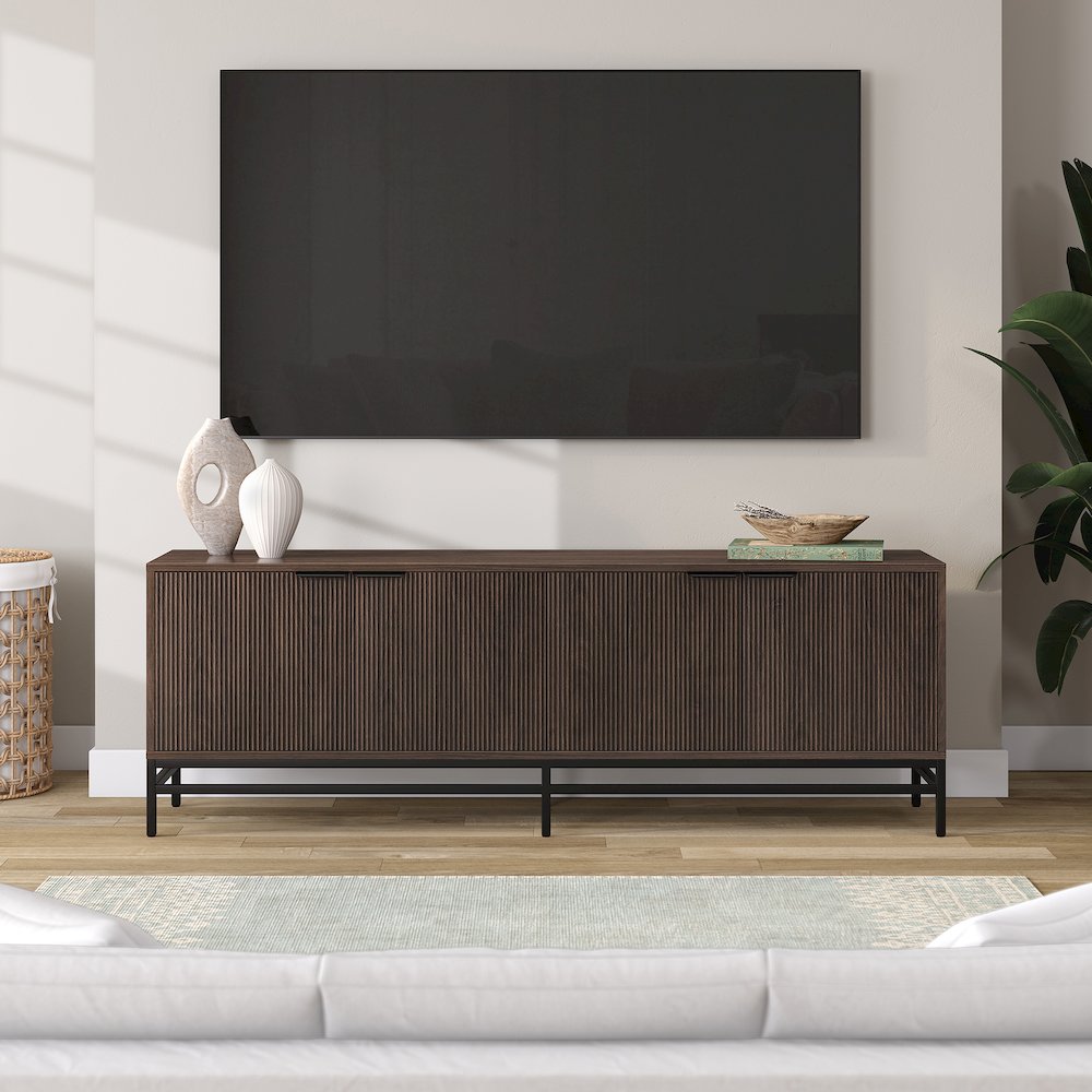 Montello Rectangular TV Stand for TV's up to 78" in Alder Brown. Picture 3