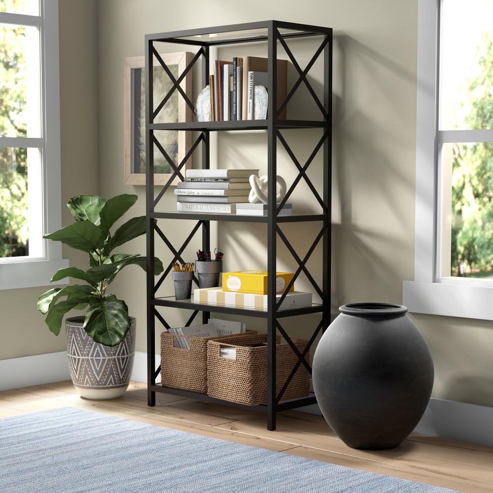 Celine 30'' Wide Rectangular Bookcase in Blackened Bronze. Picture 2