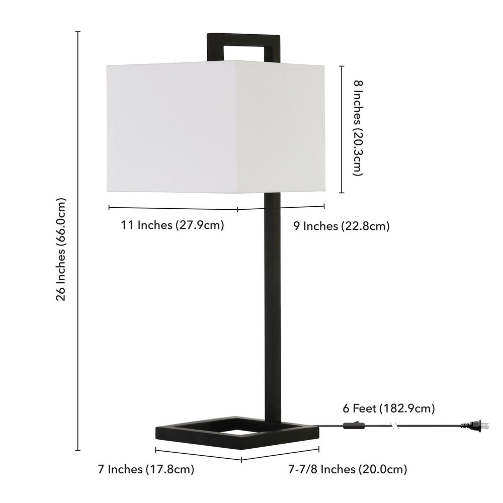 Grayson 26" Tall Table Lamp with Fabric Shade in Blackened Bronze/White. Picture 5