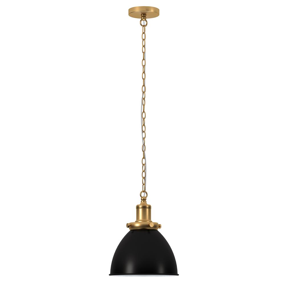 12" Wide Pendant with Metal Shade in Blackened Bronze/Brass/Blackened Bronze. Picture 1