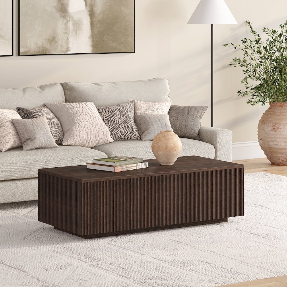 Reyes 48" Wide Rectangular Coffee Table in Alder Brown. Picture 3