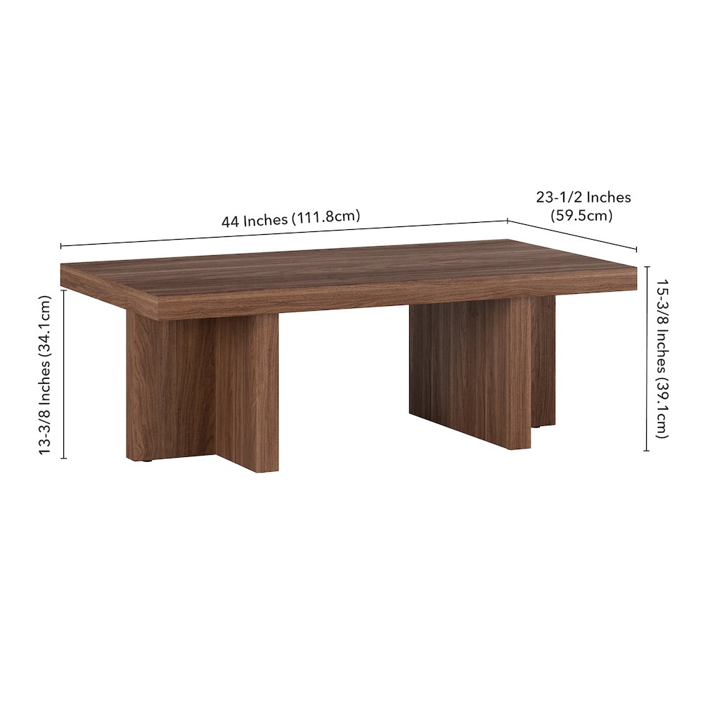 Dimitra 44" Wide Rectangular Coffee Table in Satin Walnut. Picture 5