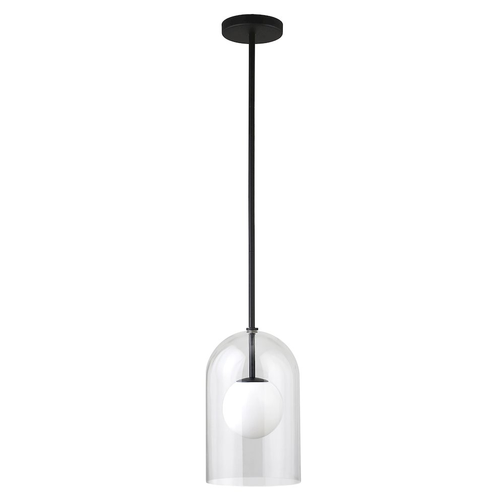8" Wide Double Layer Pendant with Glass Shade in Blackened Bronze. Picture 1