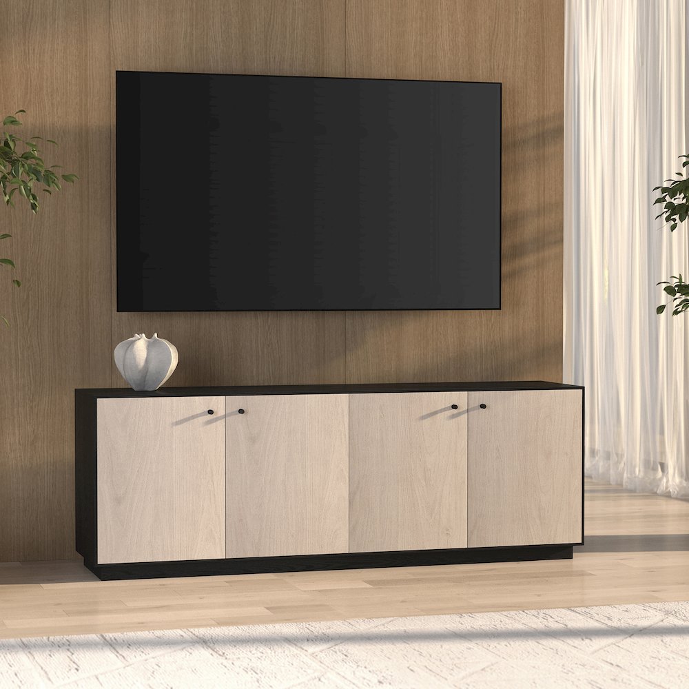 Lillian Rectangular TV Stand for TV's up to 75" in Black Grain/Alder White. Picture 5