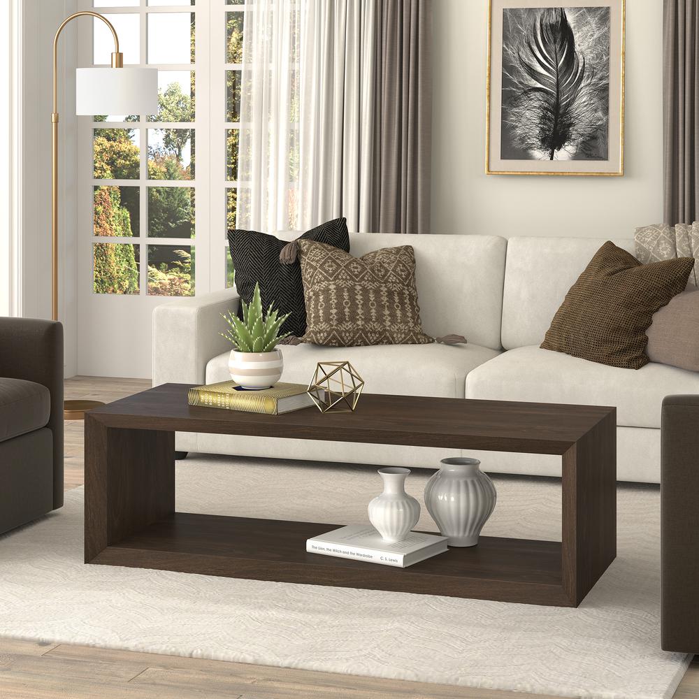 Osmond 58" Wide Rectangular Coffee Table in Alder Brown. Picture 2