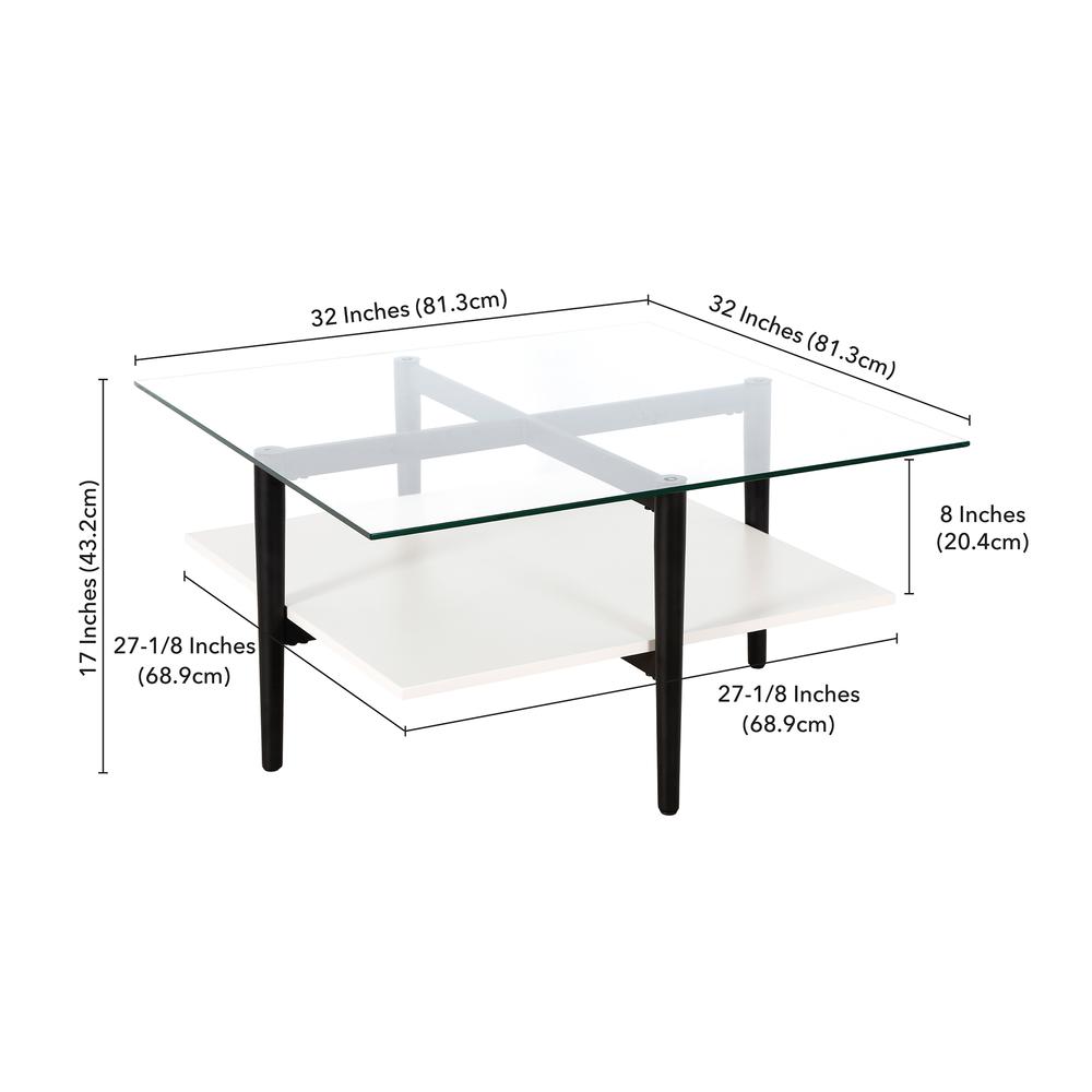 Otto 32" Wide Square Coffee table with White Lacquer in Blackened Bronze. Picture 5