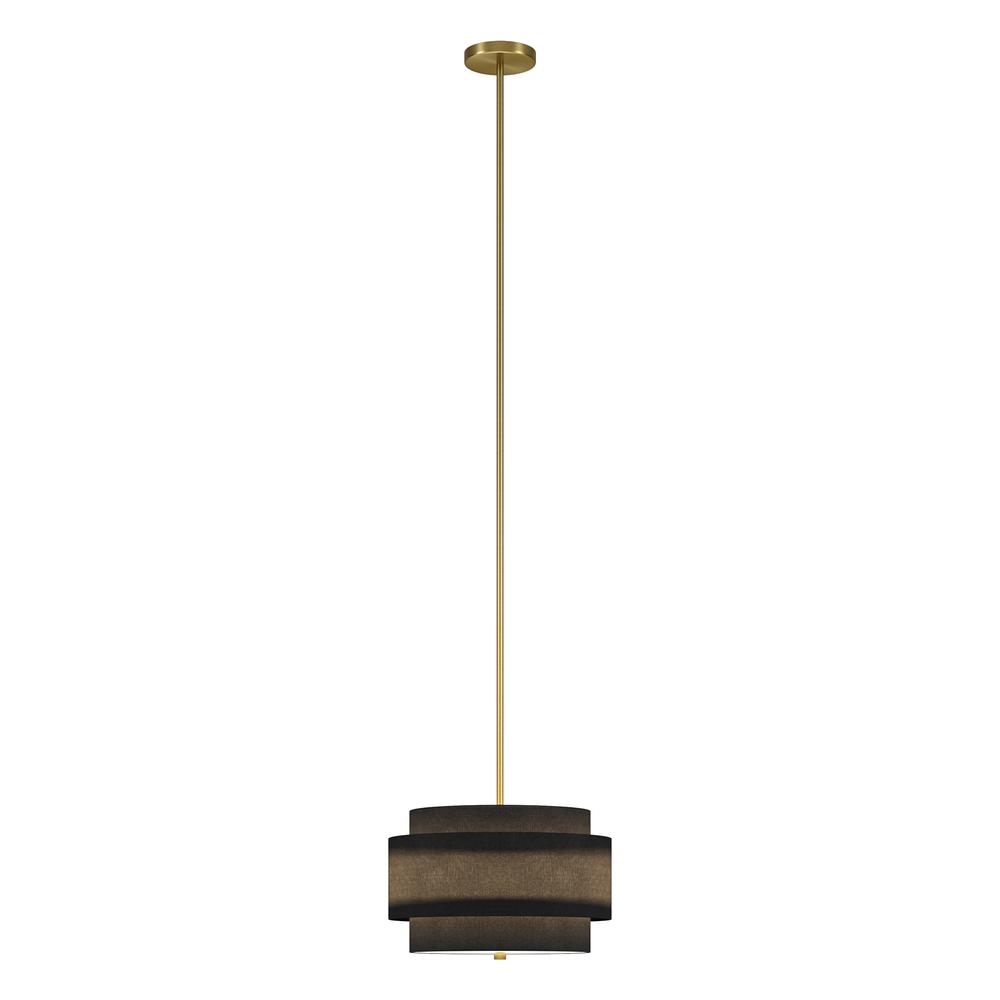 Solomon 16" Wide 2-Light Pendant with Tiered Fabric Shade in Brass/Black. Picture 2