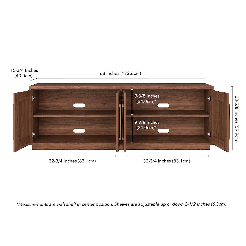 Tillman Rectangular TV Stand for TV's up to 75" in Satin Walnut. Picture 5