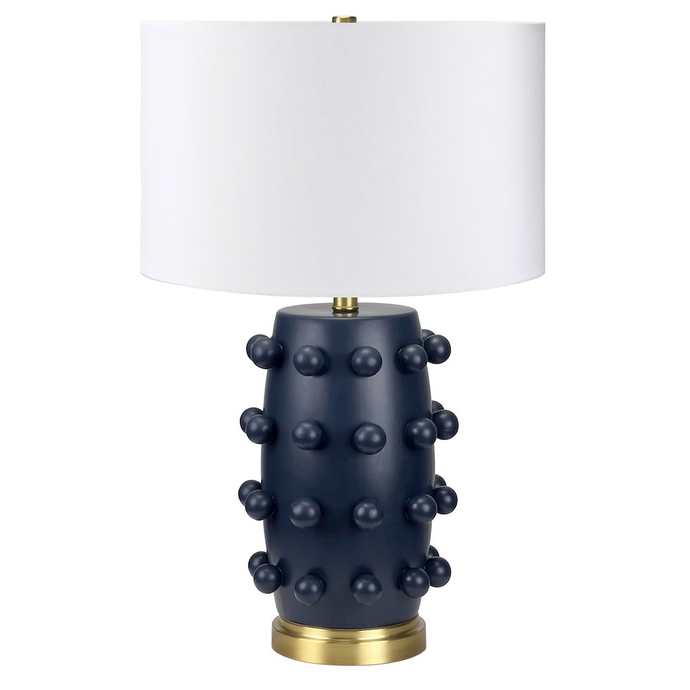 Farrington 26" Tall Ceramic Table Lamp with Fabric Shade in Matte Navy/White. Picture 1