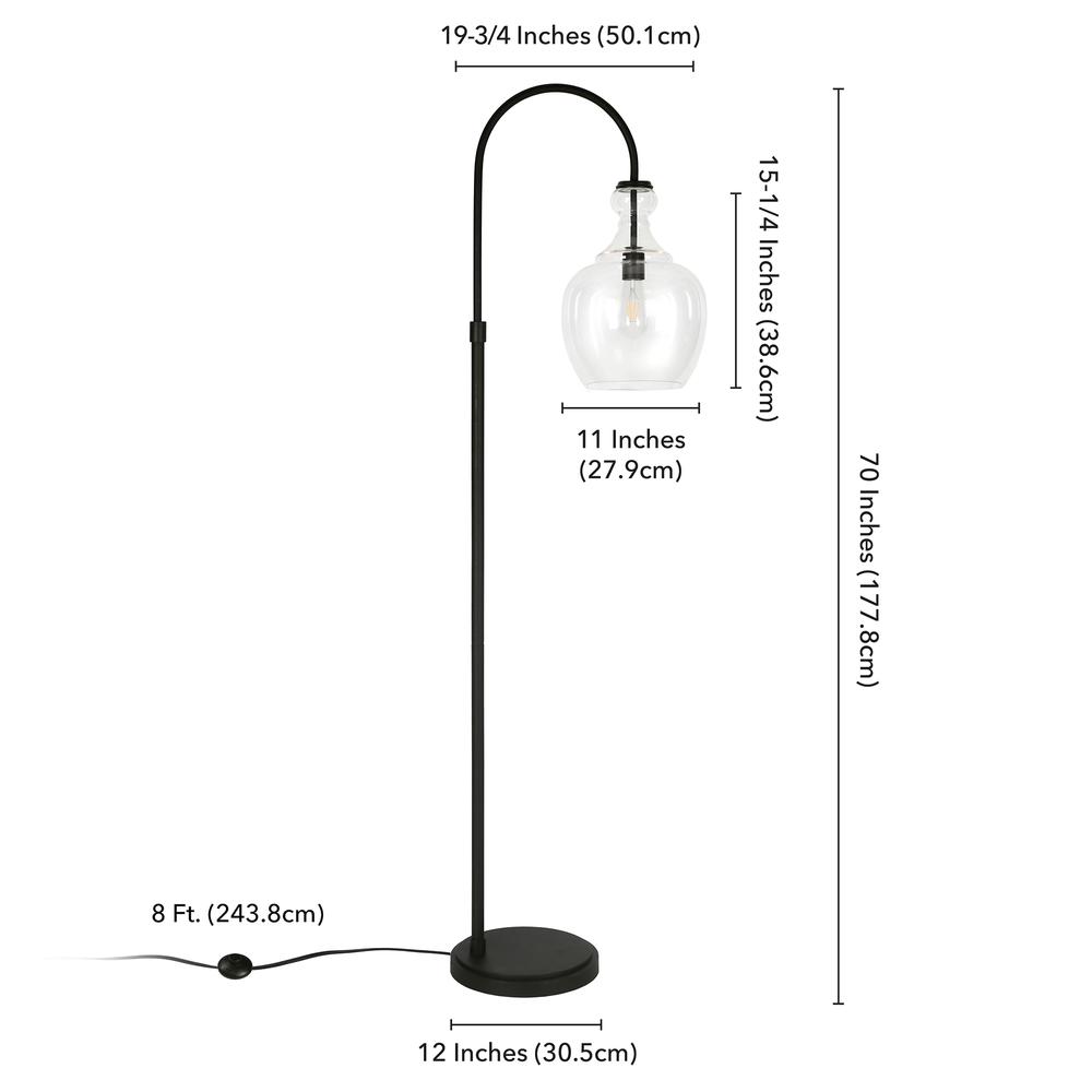 Verona Arc Floor Lamp with Glass Shade in Blackened Bronze/Clear. Picture 4