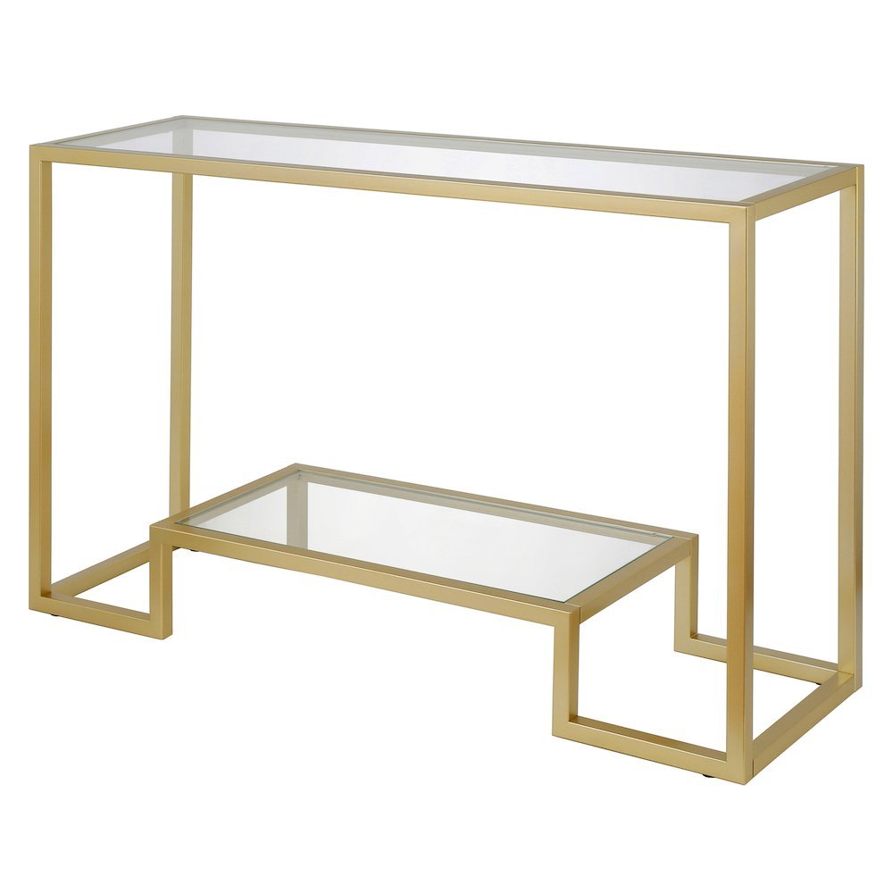 47'' Glass Rectangular Console Table Entryway, Sofa Table with Glass Shelf, Gold. Picture 4