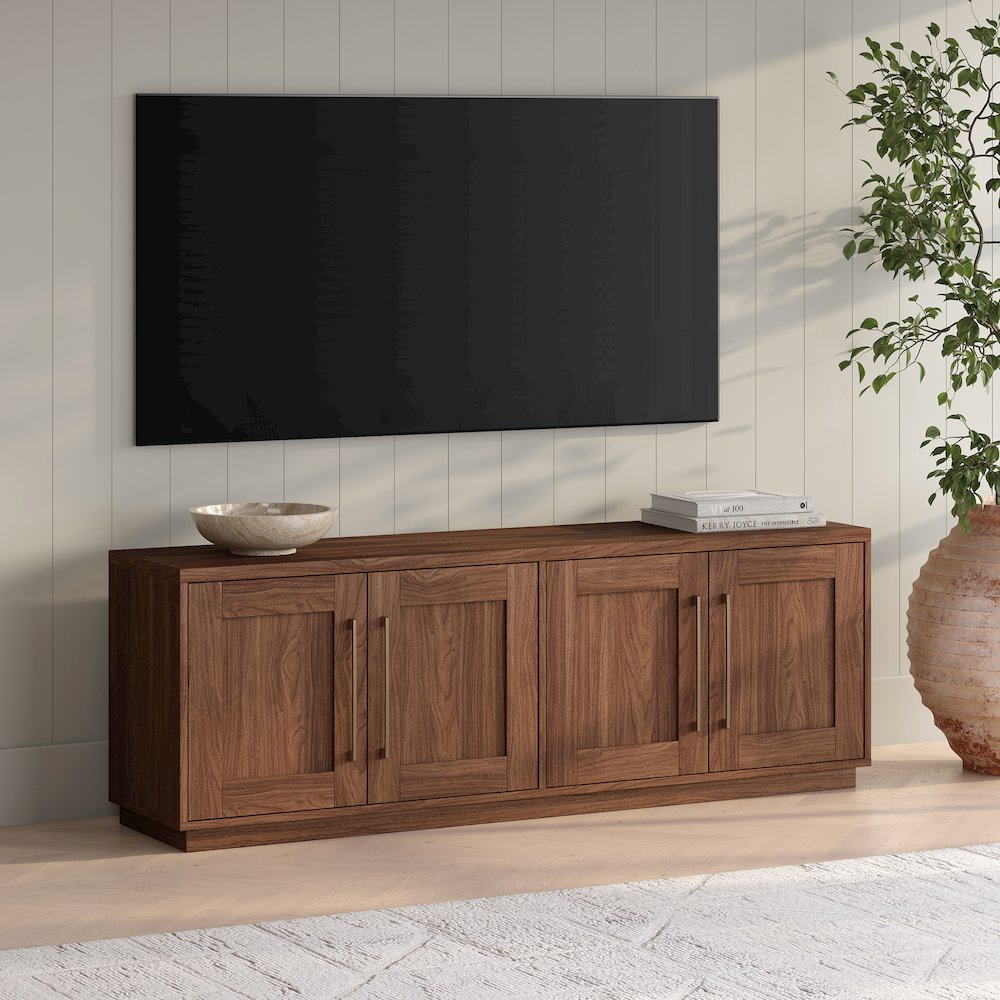 Tillman Rectangular TV Stand for TV's up to 75" in Satin Walnut. Picture 4