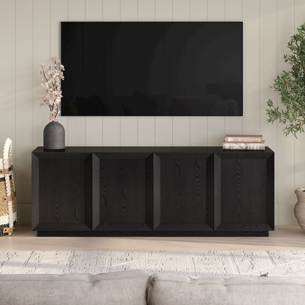 Morse Rectangular TV Stand for TV's up to 75" in Black Grain. Picture 4