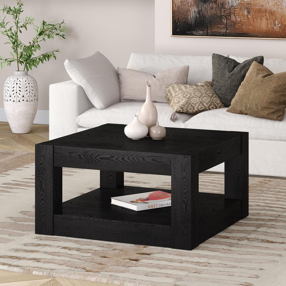 Hughes 32" Wide Square Coffee Table in Black Grain. Picture 2