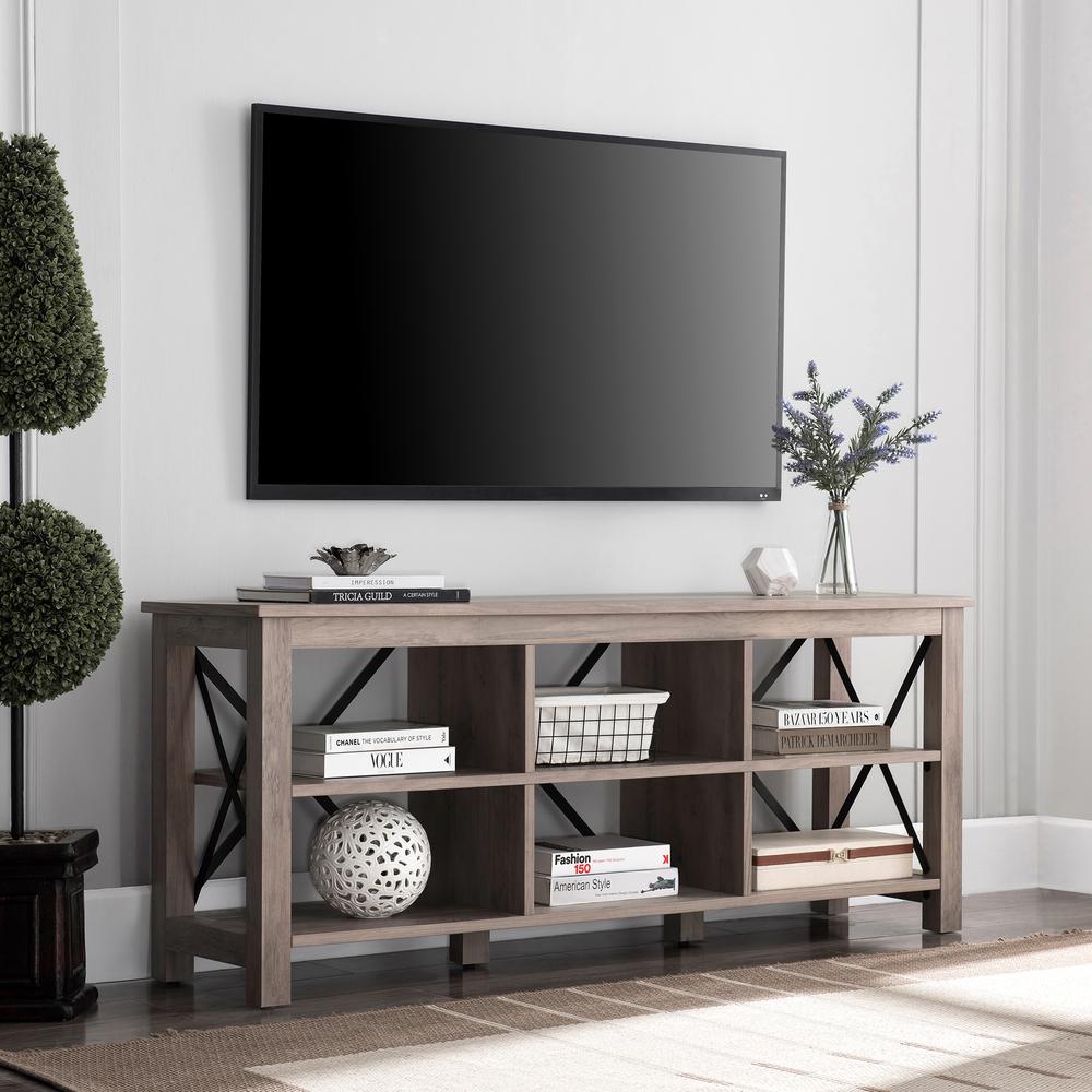 Sawyer Rectangular TV Stand for TV's up to 65" in Gray Oak. Picture 2