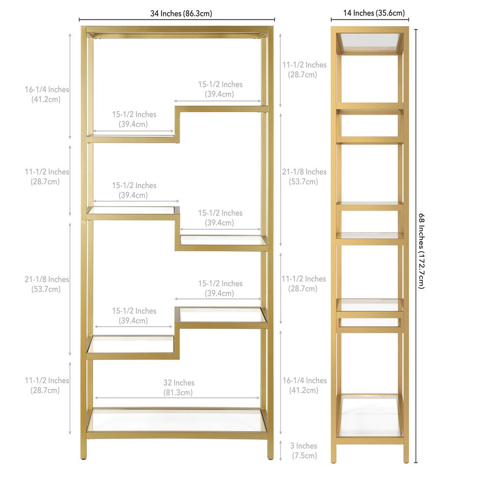Johann 68'' Tall Rectangular Bookcase in Brass. Picture 5