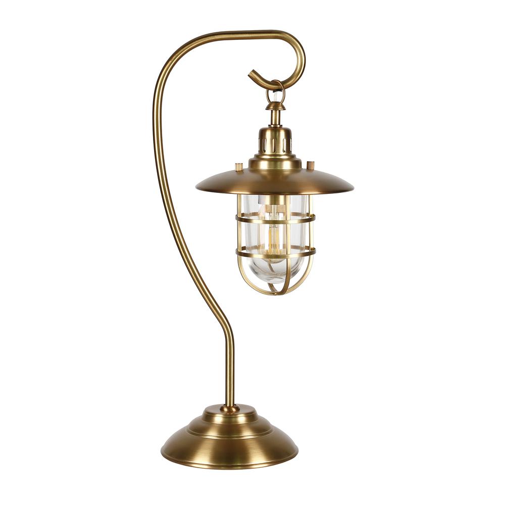 Bay 22" Tall Nautical Table Lamp with Glass/Metal Shade in Antique Brass/Clear. Picture 1