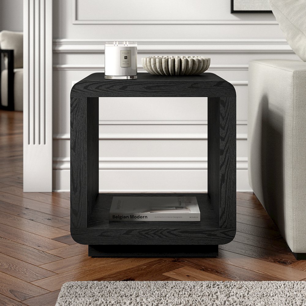 Henn&Hart 20" Modern Square End Table, Side Table, Nightstand with Plinth Base. Picture 2