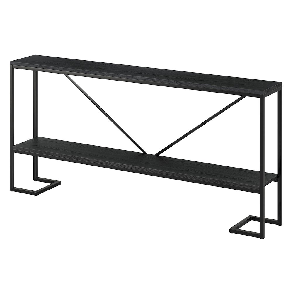 64''  Console Table Entryway Table, Sofa Table with Shelf , Black/Natural Black. Picture 4