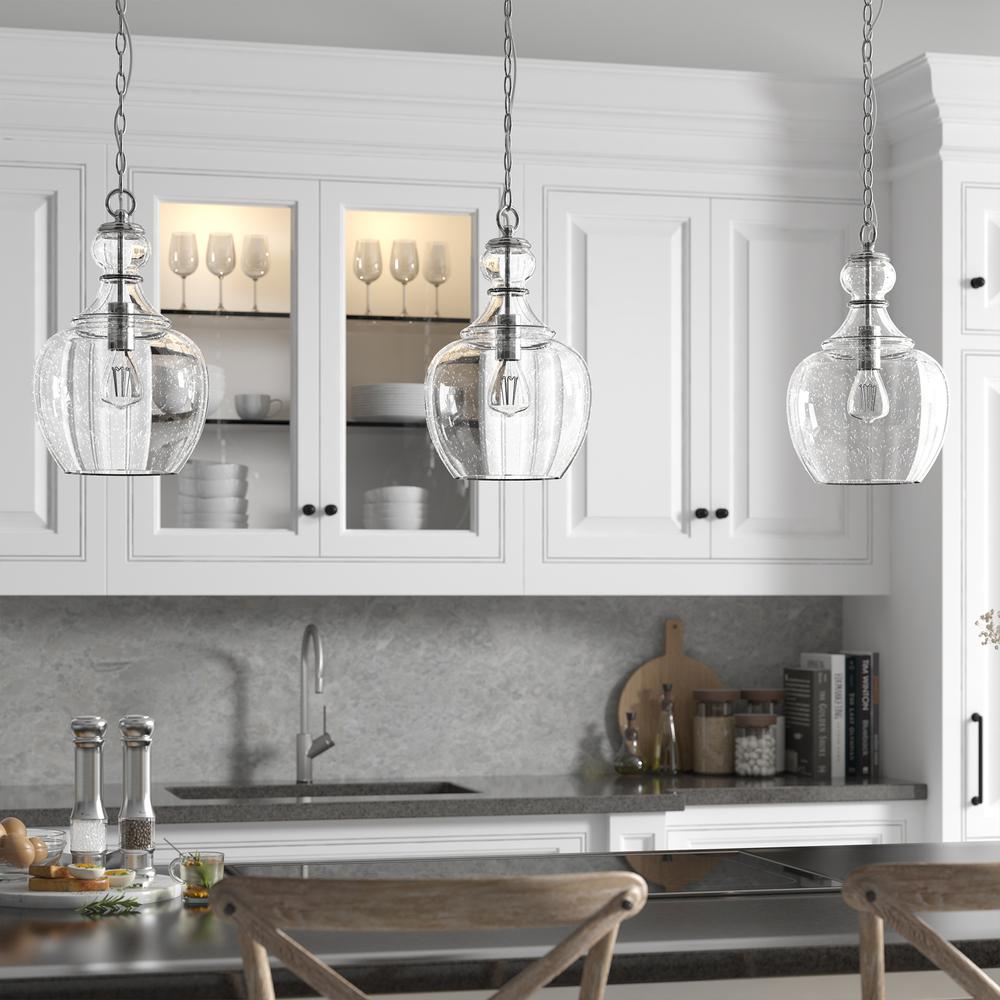 Verona 11" Wide Pendant with Glass Shade in Brushed Nickel/Seeded. Picture 4