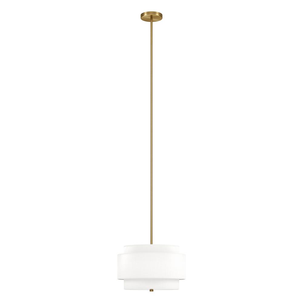 Solomon 16" Wide 2-Light Pendant with Tiered Fabric Shade in Brass/White. Picture 1