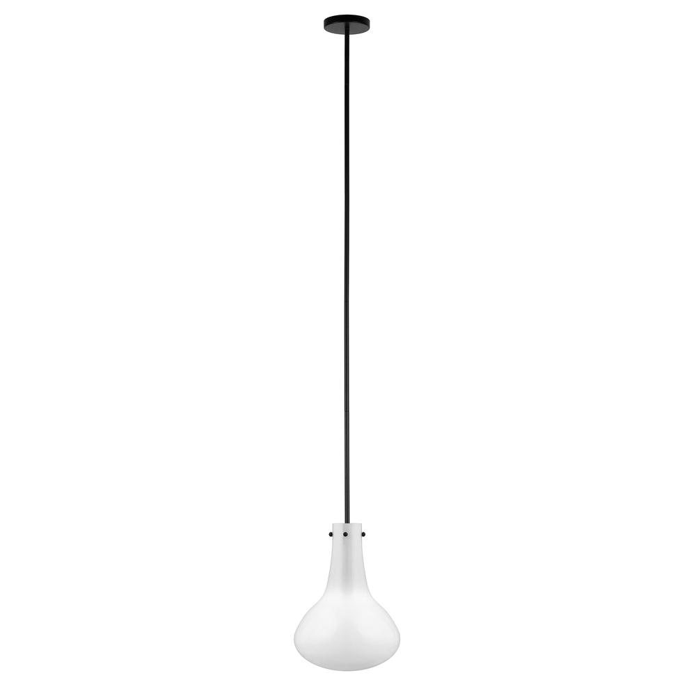 Yuri 11.75" Wide Pendant with Glass Shade in Blackened Bronze/White Milk. Picture 1