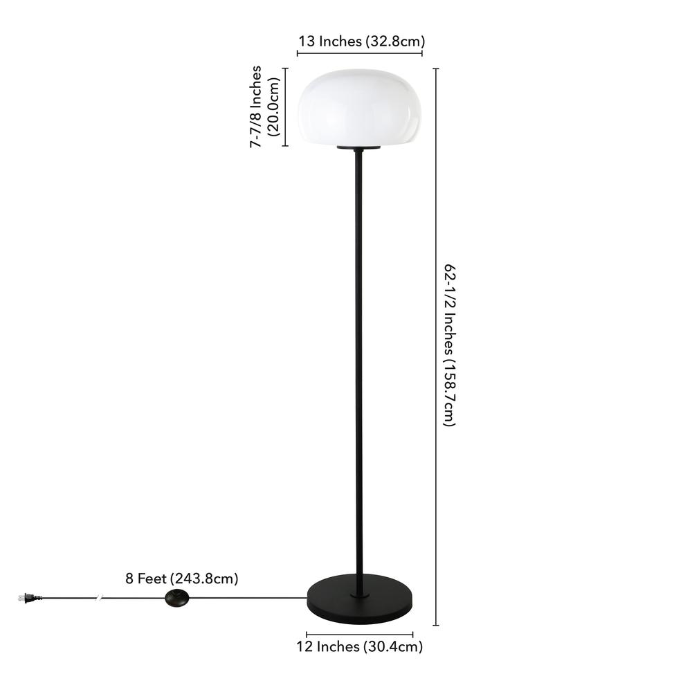 Amanita 62.25" Tall Floor Lamp with Glass Shade in Blackened Bronze/White Milk. Picture 4